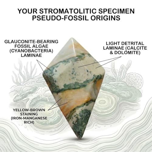 Crystal Healing Nature stromatolite Fossil Gemstone, 1.8 Billion Year Old Natural Algae Ancient Stone, Diamond-Shaped Stromatolite Fossil for Professional Desk Decor and Reiki Meditation. Rhombus