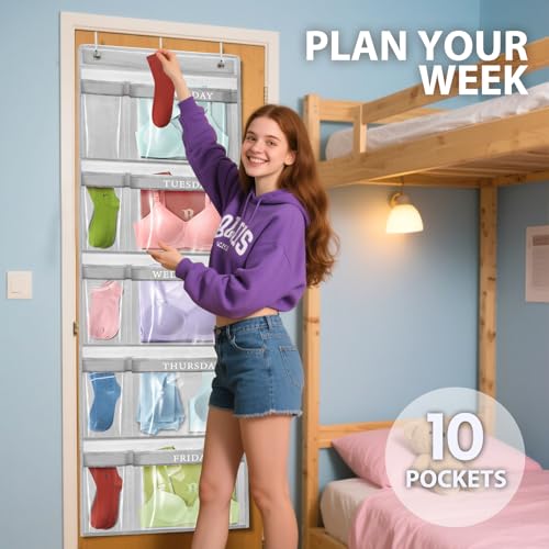 Weekly Kids Clothes Organizer Day of Week School Clothing Storage Monday to Friday Hanging Closet Organizer (2) (Gray 2pcs) Gray 2pcs
