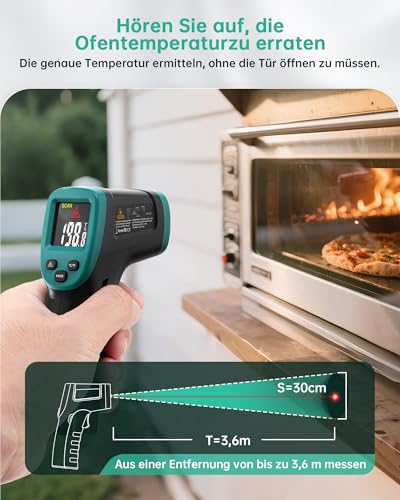 ERICKHILL Infrared Thermometer -50℃~800℃, Non-Contact Digital Laser Temperature Meter with LCD Display, Adjustable Emissivity - Suitable for Cooking/Grilling/Freezing/Industry, Black -50-800℃