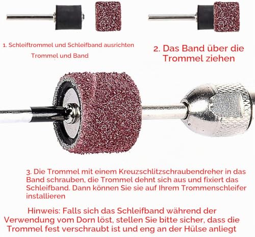 Sanding Sleeves Set with 144 Sanding Bands (80/120 Grit) + 6 Sanding Rollers | Standard Size Drum Mandrels Sanding Drum Grinding Attachments, Drum Sander Set, for Dremel Rotary Tool