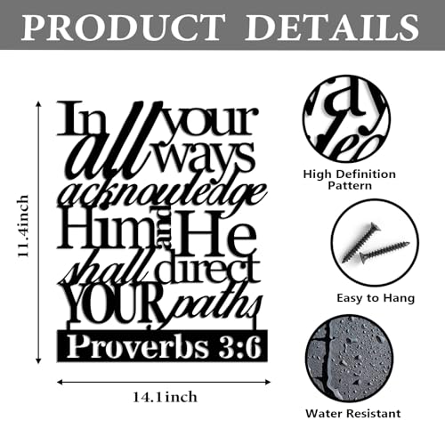 Oubasa Proverbs 3:6 Metal Wall Decor - Scripture Motivational Christian Inspirational Decor Black Wall Art Home Decor for Living Room, Bedroom, Study, Dining Room
