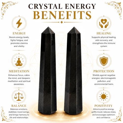 Jet Black Tourmaline Obelisk Tower (Approx. 3-3.5 Inch) – Natural Polished Black Gemstone Crystal Decorative Piece for Home & Office (Set of 2)