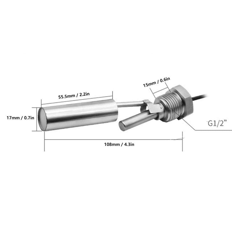 [Australia - AusPower] - Duckbill Side-Mounted Water Level Sensor, 304 Stainless Steel G1/2” Threaded Tanks Horizontal Liquid Float Switch, 2 Bar Load for Aquariums Fish Tank Hydroponics Pool, DC 0-220V 