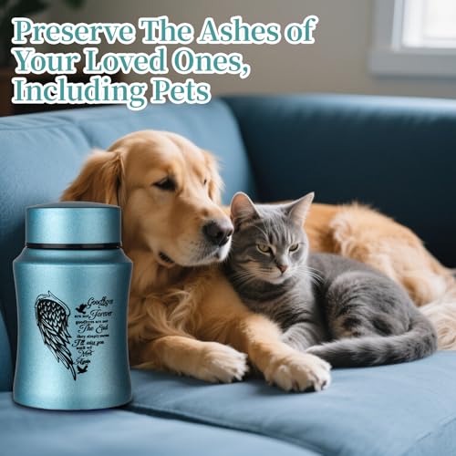 4.5 Inches Small Urn for Human Ashes, Heart Angel Wings Cremation Urn Stainless Steel Memorial Keepsake Urn Human Ashes Container - Satin Blue