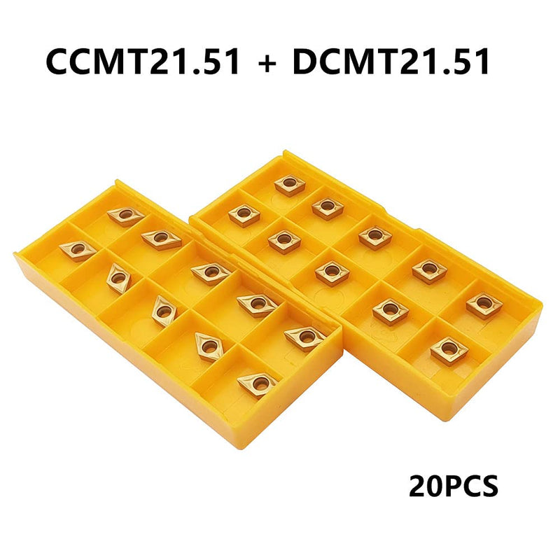 [Australia - AusPower] - CCMT21.51 CCMT060204 DCMT21.51 DCMT070204 Carbide Turning Inserts,CCMT Insert DCMT Insert Mutilayer Coated Lathe Replacement Inserts for Lathe Turning Tool Holder Boring Bar,20 Pieces 20pcs CCMT21.51+DCMT21.51 