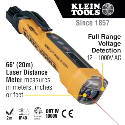 Klein Tools NCVT-6 non-contact voltage tester pen with laser distance measure, LED display and pocket clip