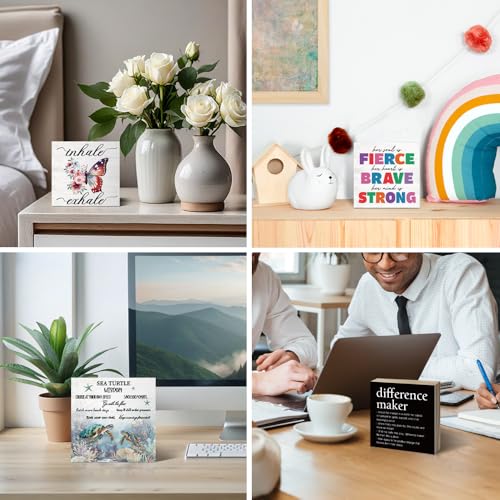 Dandelion Wooden Box Sign, Inspirational Wooden Desk Décor for Home Brown2