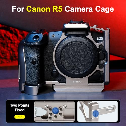 Full Camera Cage for Canon EOS R5, Lightweight 6061 Aluminum Alloy Rig Stabilizer with Cold Shoe Mount, Arca-Swiss Base & 1/4" Threaded Holes for Gimbal, Video Filming (Titanium) Titanium