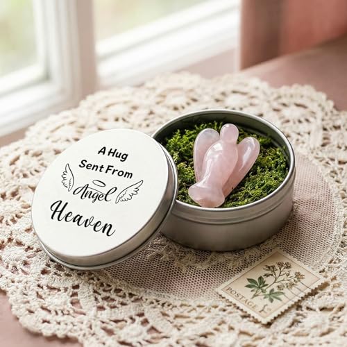 Rose Quartz Crystal Angel in Tin, Guardian Angel Gifts,Memorial Gift for Loss of Loved One, Sympathy Gifts for Women,Bereavement Gifts for Loss of Mum Dad,Condolence Gifts with Inspirational Quote