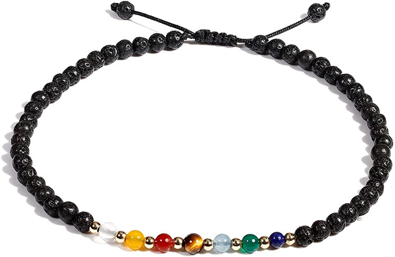 7 Chakra Ankle Bracelets for Women Beach Foot Healing Crystals Lava Rock Essential Oils Diffuser Worry Stone Energy Balancing Meditation Yoga gifts Lava Stone