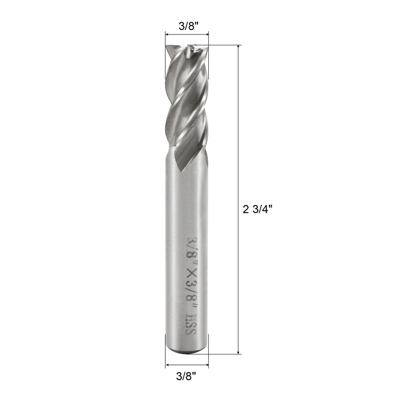 [Australia - AusPower] - uxcell a15082100ux0039 3/8 x 3/8 Inch HSSAL 4 Flutes Straight Shank End Mill Cutter Bits 2pcs (Pack of 2) 