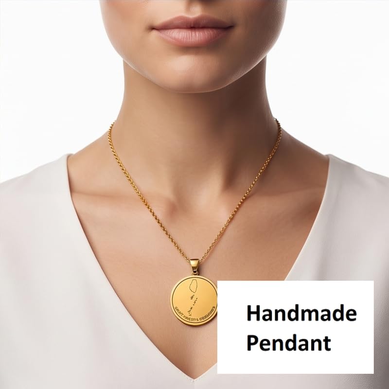 LKBEADS 925 Sterling Silver Saint Vincent & Grenadines Map Pendant Necklace for Women Men Gold Plated 30mm Round Engraved Outline with 18 Inch Cable Chain |LKN_MAP_01027