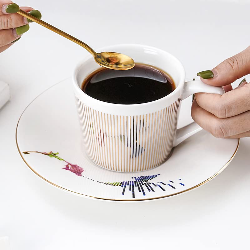 Mirror Cups and Saucers (Bird), Mirror Reflection coffee mug, Reflection Coffee Cup, Tea Cups and Saucers Sets for Women Wedding Party Afternoon Tea New bird