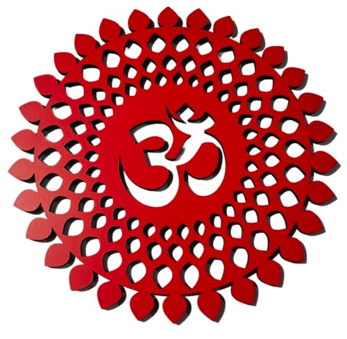 World Wide Kart 30x30cm Red Om Round Decorative Wall Art Mdf Wooden Om Chakra For Temple, Living Room, Bedroom, Office, Hotel, Home Decor Items, Gift Item, Mandala Wall Hanging For House Decoration MANDALA OM-RED 12"L x 12"W