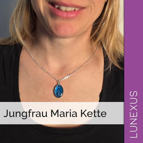Miraculous Medal Necklace, Blue Stainless Steel, Pendant 3cm,
