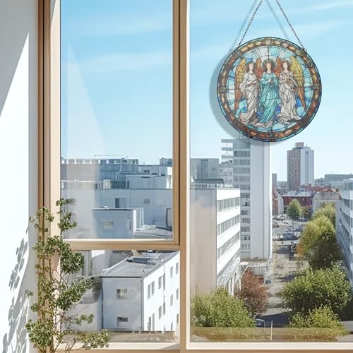 Jesus Stained Glass Window Hanging Plaque, Religious Sacred Suncatcher Ornaments Wall Art for Home Patio Balcony (Religion 1)