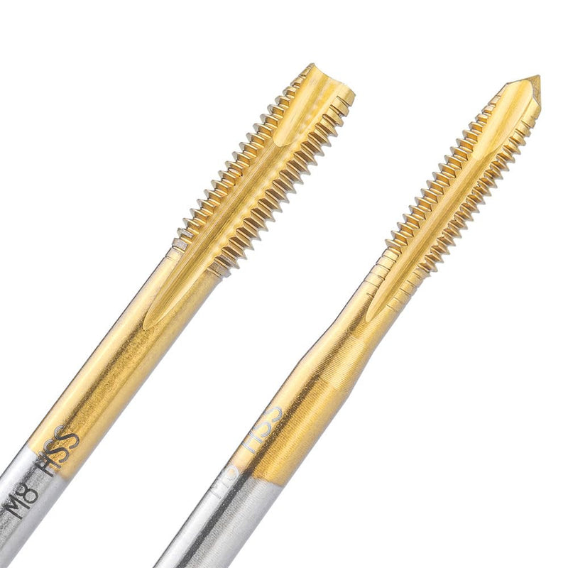 [Australia - AusPower] - Treki 5 Piece Professional Tap Bit Set M3 M4 M5 M6 M8 HSS Titanium Tap Bit Set, Metric Thread Cutting Tap Finishing Tap Machine Tap Bit for Cutting Thread 