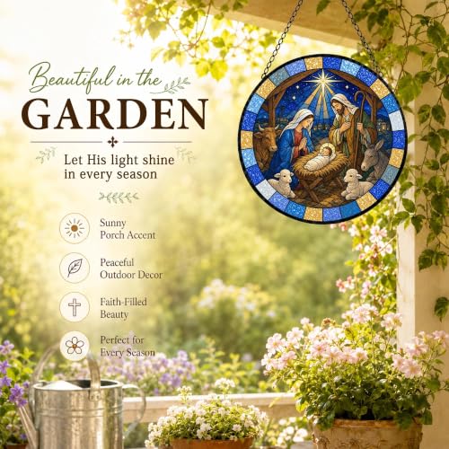 Nativity Set Suncatcher Stained Glass Window Hanging Christmas Nativity Ornament Gifts Christian Religious Gifts for Women Nativity Decor Jesus Sun Catcher Home 6.3 in 6.3 x 6.3 IN