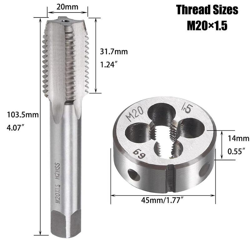[Australia - AusPower] - M20 X 1.5 Metric Tap and Die Set M20 X 1.5mm HSS Straight Fluted Machine Thread Right Hand Screw Tap and Round Threading Die m20*1.5 