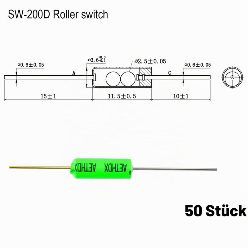 RUNCCI-YUN Tilt Sensor Angle Sensor Vibration Sensor Ball Switch 12V 2MA SW-200D Metal Ball Tilt Shake Trigger Switch for Arduino Smart Car (Green) Pack of 50