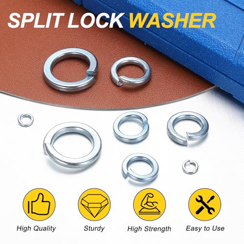BOLTALIVON #6 split lock washers, 200-piece carbon steel set with blue-tone silver finish