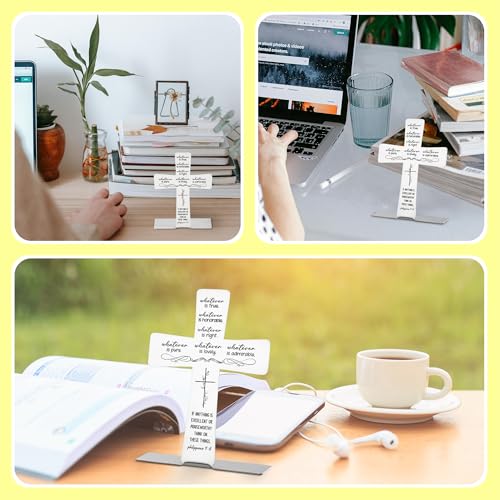 FSB084 Christian Sign with Bible Verse, Philippians 4:8, Modern Woman Scripture Farmhouse Decor, Christian Home Decor - Cross Sign for Desk Decor