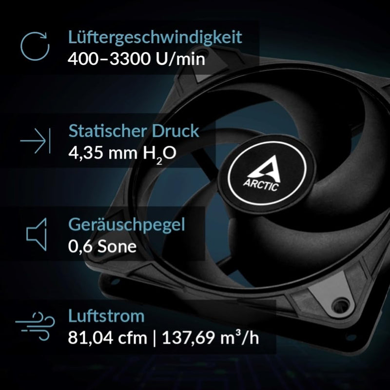 [Australia - AusPower] - ARCTIC P12 Max PC Fan, High-Performance 120 mm Case Fan, PWM-Controlled 400-3300 RPM, Optimised for Static Pressure, 0dB Mode, Hydrodynamic Plain Bearing, Black 1 piece 