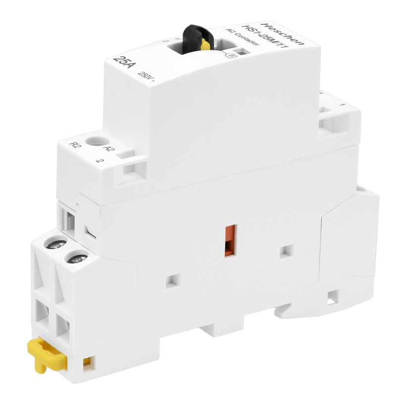 Heschen Modular Household AC Contactor, HS1-25M/11, 25A, 2 Poles, 1NO 1NC, 220VAC Coils, 35mm DIN Rail Mounting, with Manual Control Switch