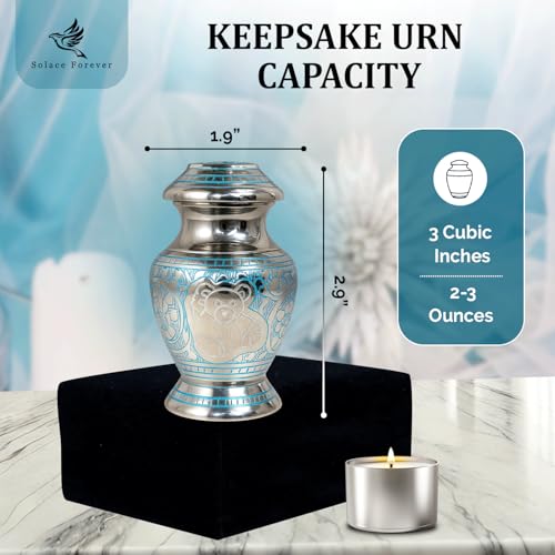 Baby Urns for Ashes Boy - Teddy Bear Urn for Babies - Beautiful Small Urns for Children & Kids - Honor Your Loved One with Baby Keepsake Urn (Blue, Small) Blue