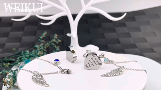 misyou God has You in his arms with Angel Wing Charm Cremation Ashes Jewelry Keepsake Memorial Urn Necklace with Birthstone Crystal (March)