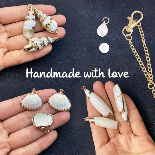 Beach Themed Seashell Hanging Decor, TWPER Boho Gold Keychain Charm for Car Mirror Bag Home, Cute Coastal Gifts for Women