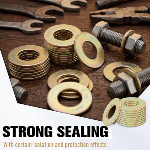 ElaraBerry 3/8 inch Grade 8 alloy steel flat washers with yellow zinc finish, 100-piece set
