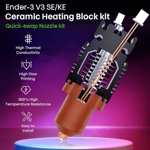 Creality Ender 3 V3 SE/KE Hotend, Ender 3 V3 KE Ceramic Heating Block Kit with Quick-swap Nozzle, Accessory Upgrade Hotend Kit 300℃ High Temperature 600mm/s High-Speed Printing for 3D Printers