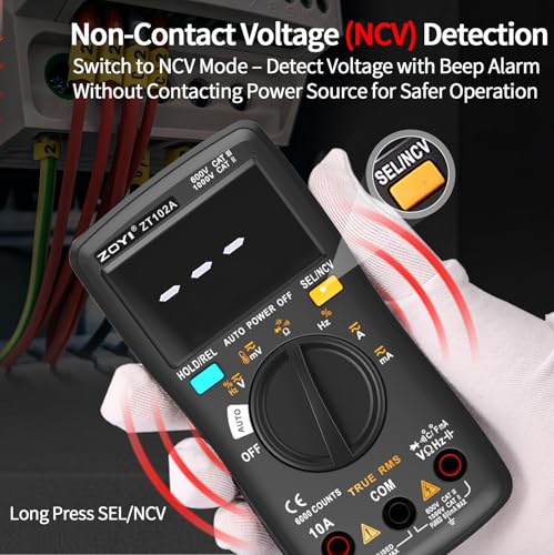 ZOTEK ZOYI digital multimeter with True RMS, auto-ranging 6000 counts display and NCV detection