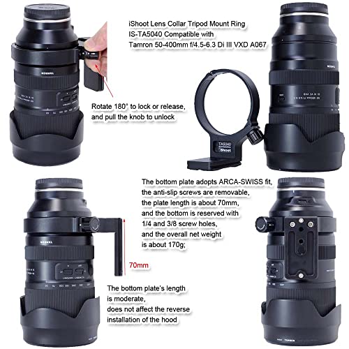 Tripod Mount Ring Lens Collar Compatible with Tamron 50-400mm f/4.5-6.3 Di III VXD A067, Lens Support Holder Bracket Bottom is Arca-Swiss Fit Quick Release Plate Dovetail Groove