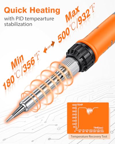Soldering Iron Set, 100 W High Performance Soldering Iron, Quick Heating, Digital Temperature Display & Precise Control 180°C - 500°C, Portable Soldering Kit with Protective Cap & Automatic Sleep Mode Orange