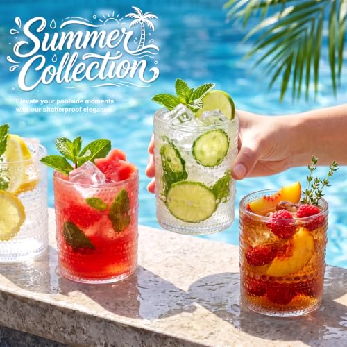 18PCS Hobnail Plastic Drinking Glasses 14 oz Beaded Cups for Party Clear 3.93 inch*3.14 inch