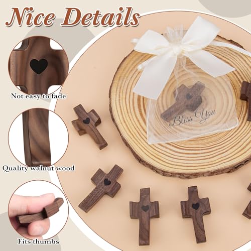 Cross My Heart Wooden Cross Fidget with Organza Bags, Small Pocket Crosses Christian Church Gifts, Inspirational Fingertip Stress Relief Toy Encouragement Gifts for Women Men Prayer (18 Sets) 18