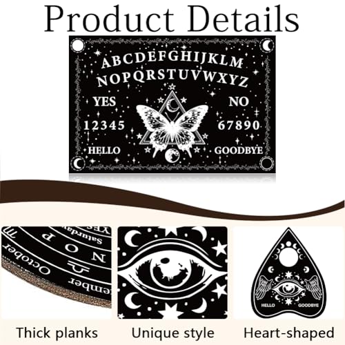 4Pcs 4 Sizes Spirit Board Wood Set with Heart Moon Planchette, Pendulum Dowsing Board Butterfly Pattern Black Divination Tool for Witchcraft Decor Altar Meditation Spiritual Talking Gift