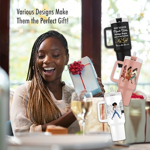 40oz Tumbler with Inspirational Quotes, African American Art, Handle, Straw & Twist-On Lid – Leak-Proof Insulated Drinkware for Black Women, Uplifting Gift - Woman with God