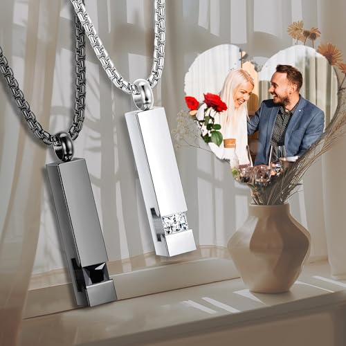 MILACOLATO 2 pcs Cremation Urn Pendant Necklace for Memorial Black+Silver Tone