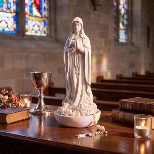 Qunclay Virgin Mary Rosary Holder 7.8"H Mary Statue with White Cross Rosary