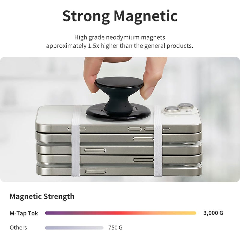 [Australia - AusPower] - Sinjimoru One-Touch Magnetic Phone Grip, Silicone Grip Holder with Kickstand for Magsafe Compatible with iPhone 15 14 13 12 Series. M-Tap Tok Black 