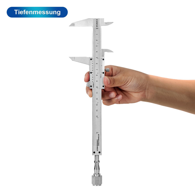 [Australia - AusPower] - Spurtar Vernier Calliper 150 mm Analogue 1/20 Vernier Reading: 0.05 mm Precision Stainless Steel Vernier Caliper Analogue with Locking Screw, Thread Table incl. Case 