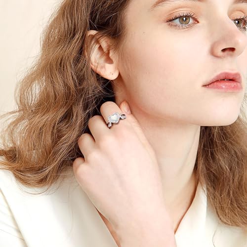 Heart Urn Rings for Ashes for Women 925 Sterling Silver Synthetic Opal Cremation Rings Urn Jewelry for Ashes of Loved Ones White 7