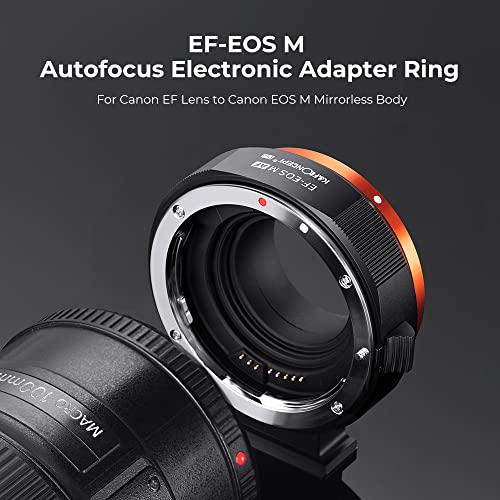 EF/EF-S to EOS M Electronic Lens Adapter, K&F Concept Auto Focus Lens Mount Adapter Ring Compatible for Canon EF EF-S Mount Lens to EOS M Mount Cameras