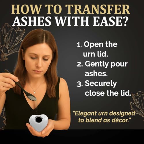 Small Urns for Human Ashes Keepsake – Heart Urn for Men & Women – Mini Urns with Stand – A Loving Heart Shaped Cremation Urn to Honor Their Memory Forever (White, Small) White