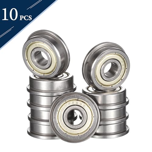 HiPicco F628ZZ Flanged Ball Bearing, ID 8mm x OD 24mm x Width 8mm Miniature Bearings, Double Metal Shielded Deep Groove Bearings, Pre-Lubricated (GCr15) Chrome Steel 10pcs F628ZZ 8mmx24mmx8mm