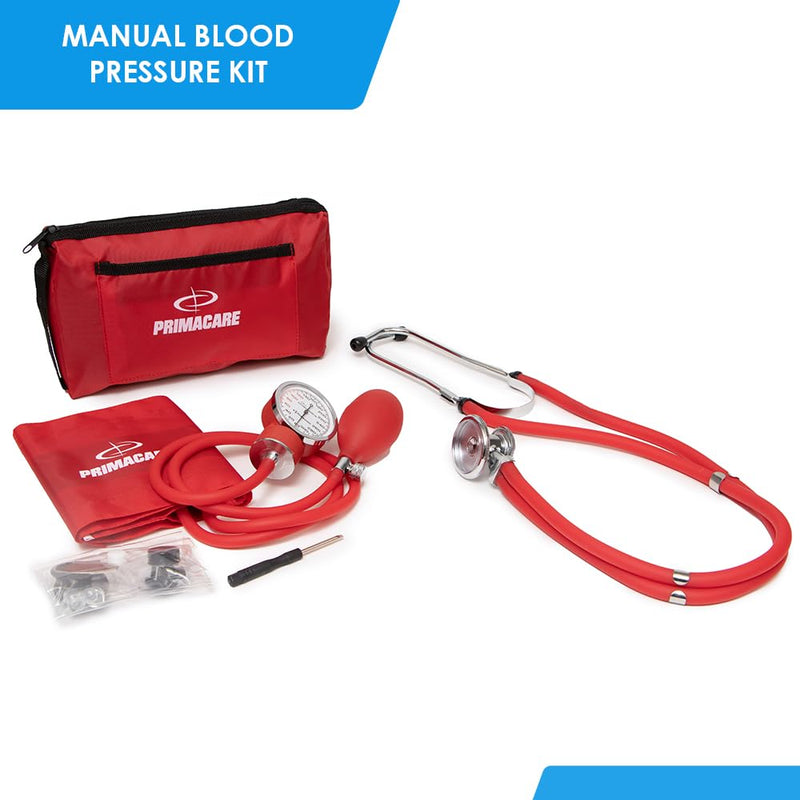 [Australia - AusPower] - Primacare DS-9181-RD Professional Aneroid Sphygmomanometer and Sprague Rappaport Stethoscope, Manual Blood Pressure Kit with Cuff and Carrying Case, Red 