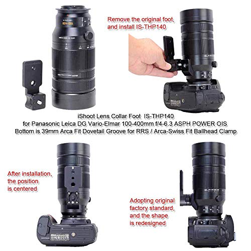 iShoot Lens Collar Replacement Foot Tripod Mount Ring Base Compatible with Panasonic Leica DG Vario-Elmar 100-400mm f/4-6.3 ASPH Power OIS, Lens Support Bracket with Arca Fit Quick Release Plate